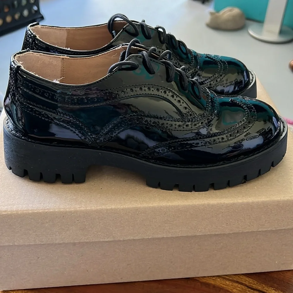 NEW Steve Madden Lance Black Patent Wingtip Oxford, 8.5 - Picture 3 of 7